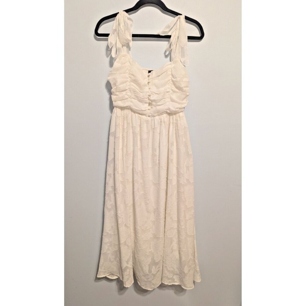 Lulus Womens Med Sleeveless Midi White Floral A-line Wedding Party Summer Dress